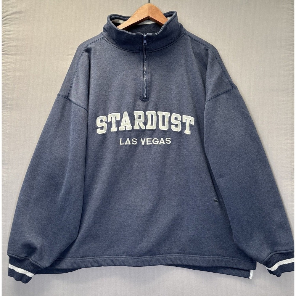 Vintage Stardust Las Vegas Casino 1/4 Zip Sweatshirt Mens 2XL Navy Red Rock